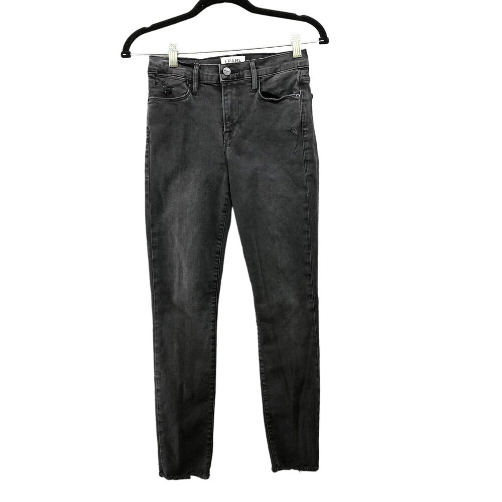 Frame Le High Raw Hem Ankle Skinny Jeans In Zepplin Womens Size 26 Black